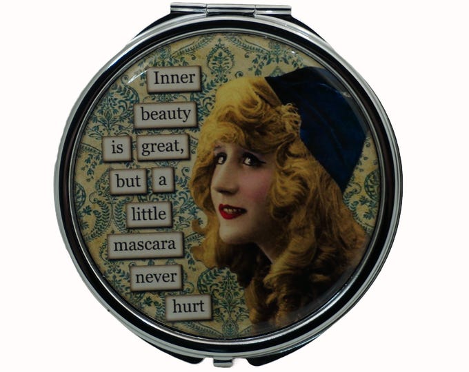 Vintage Humor, Inner beauty is great...., 7 Day Pill Box, Mirror, Pill Box, Medicine Case, Trinket Box, Pill Case, Mint Box, Earring Box