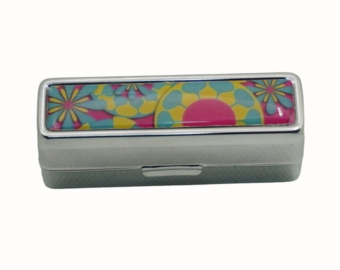 Hand Decorated Lipstick Holder with Mirror, Mod Flowers Design