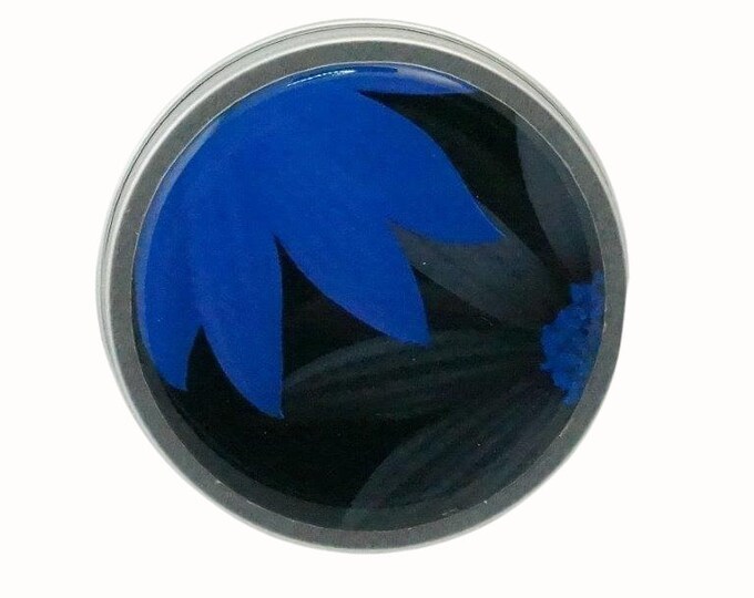 Round Screw Top Handmade Decorative Tin Rings Earrings Gift Tin Mints Keepsakes Tin Floral Blue Gerberas