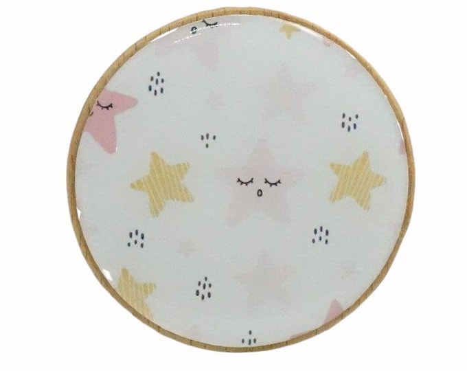 Wooden Beech Wall Hook Coat Hook Handcrafted Wall Hanger Nursery Decor Pastel Stars Pink Yellow