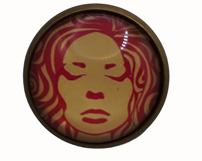 Aquarius, Round Metal Brooch, Bronze, 2.0cm Brooch, Glass, Scarf Pin, Lapel Pin