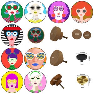 Puxadores de cômoda Funky Pop Art - Puxadores de gaveta de madeira coloridos, ferragens de armário exclusivas