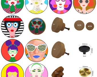 Funky Pop Art Möbelknöpfe - Bunte Holzschubladenknäufe, Einzigartige Schrankbeschläge