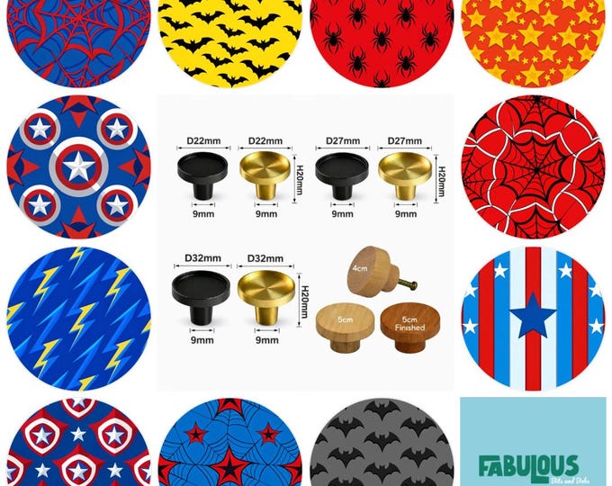 Superhero, Comic Book: Drawer Knobs, Cabinet Pulls (5cm) (4cm) 3cm Brass Knobs