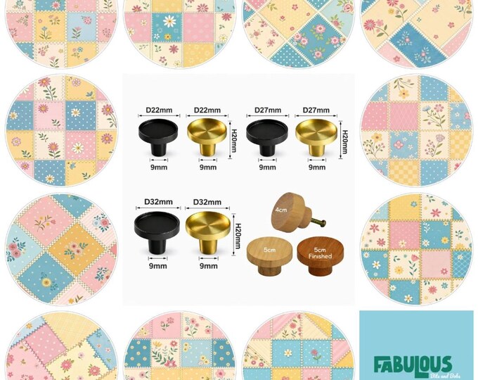 Patchwork Drawer Knobs, Cabinet Handles, Furniture Drawer Knobs, Round Wooden Drawer Knobs, Drawer Handles, Brass Knobs