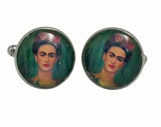 Stainless Steel Cufflinks Accessories 18mm Glass Frida Kahlo