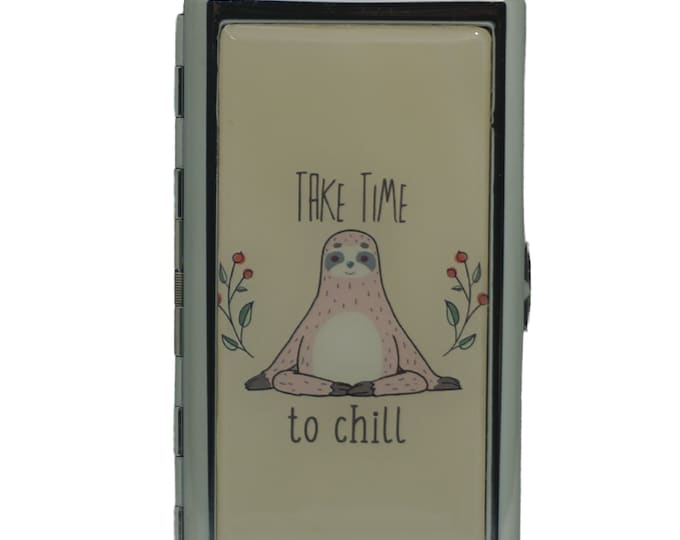 Sloth, Take Time to Chill, King Size Cigarette Case, Cigarette Box, Metal Money Card Storage Case, 100's, Slims