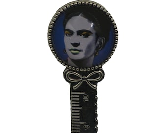 Frida Kahlo, Pop Art, Blue, Antique Silver Bookmark with Ruler  20mm Cabochon, Bookmark