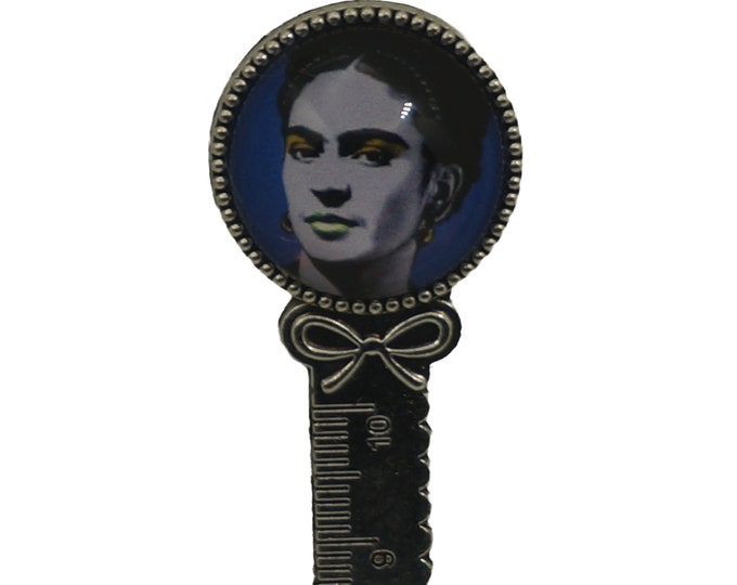 Frida Kahlo, Pop Art, Blue, Antique Silver Bookmark with Ruler  20mm Cabochon, Bookmark