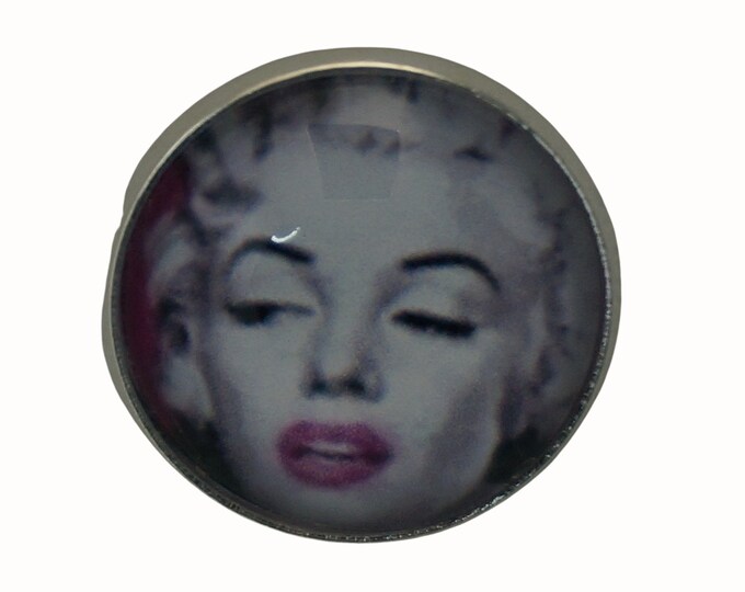 Marilyn Monroe, Round Metal Brooch, Silver Plated, 2.0cm Brooch, Glass, Scarf Pin, Lapel Pin
