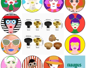 Funky Pop Art Dresser Knobs - Colorful Wooden Drawer Pulls, Unique Cabinet Hardware, 5 Sizes