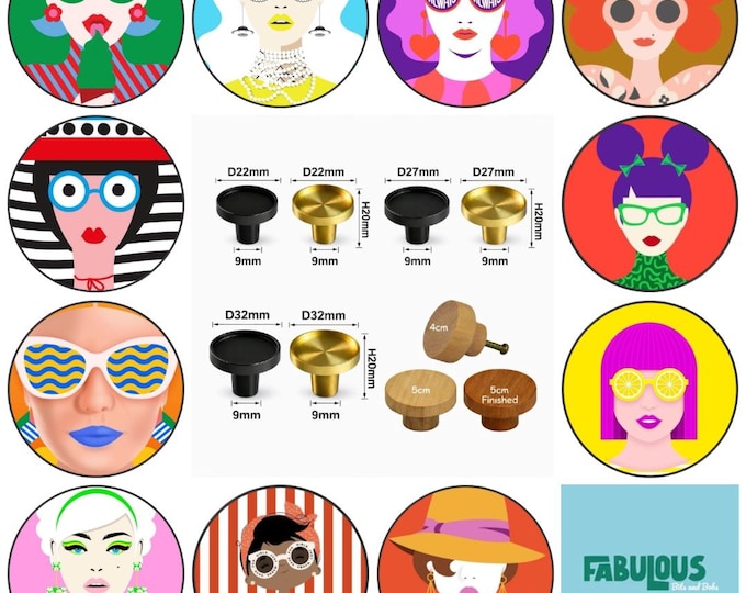 Funky Pop Art Dresser Knobs - Colorful Wooden Drawer Pulls, Unique Cabinet Hardware, 5 Sizes