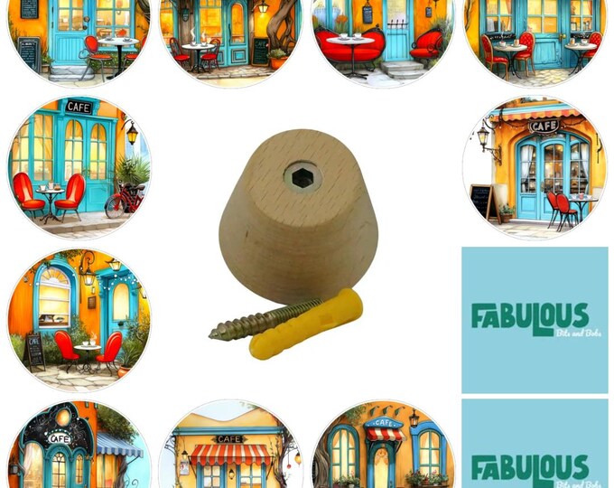 Vintage Coffee Shops, Wooden Wall Hooks, Hand Decorated, 5cm