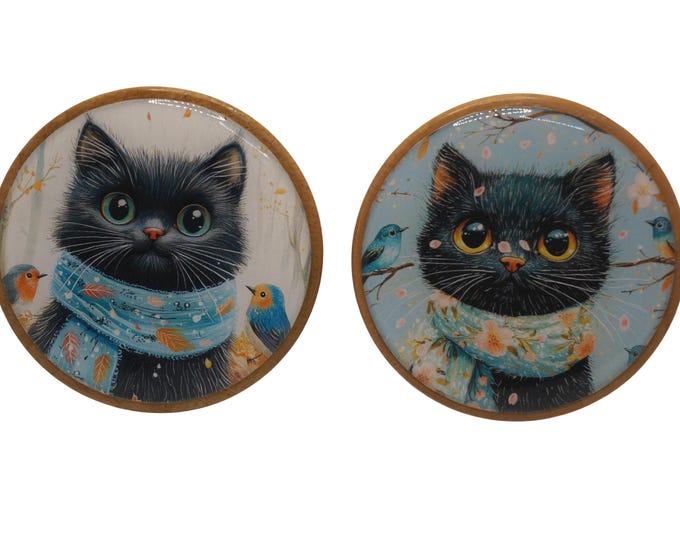 Cozy Whimsical Black Cats Wall Hooks, Wooden Wall Hooks, Coat Hooks, Wall Art, Wall Decor