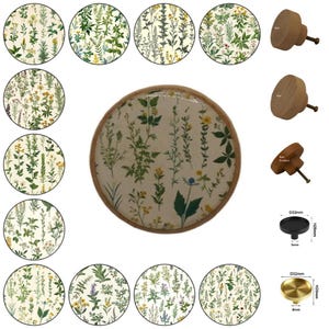 Cottage Herbs Round Wooden Cabinet Pulls, Drawer Knobs, Home Decor