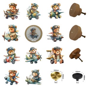 Puxadores de gaveta de madeira com urso aviador, decoração para quarto de bebê