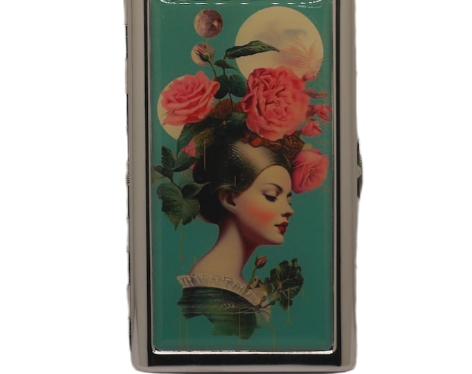 Metal King Size Cigarette Case, Surrealism Art, Card Storage