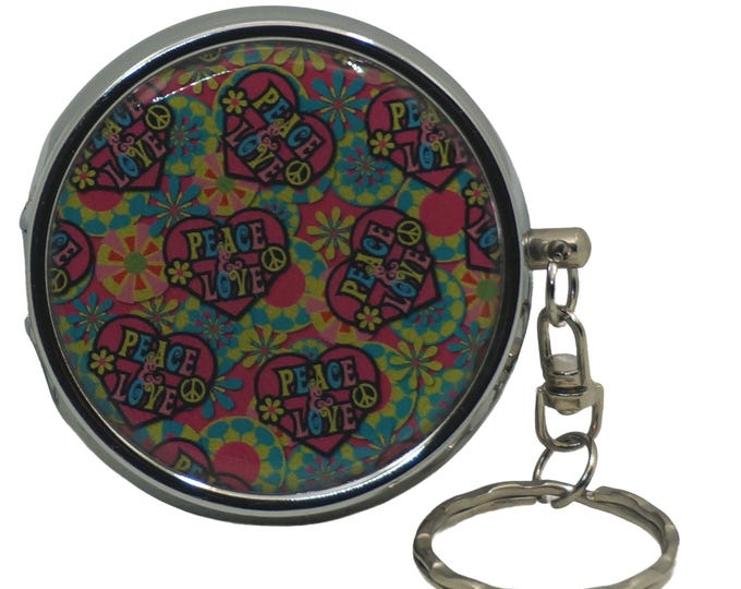 Peace and Love, Hearts, Hippy, Love Hearts, Portable Ashtray, Personal Stainless Steel Ashtray, Pocket Ashtray, Key Ring Ashtray