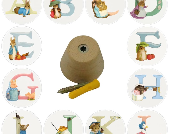Beatrix Potter Letters Wooden Wall Hooks, Resin Finish, Nursery Decor