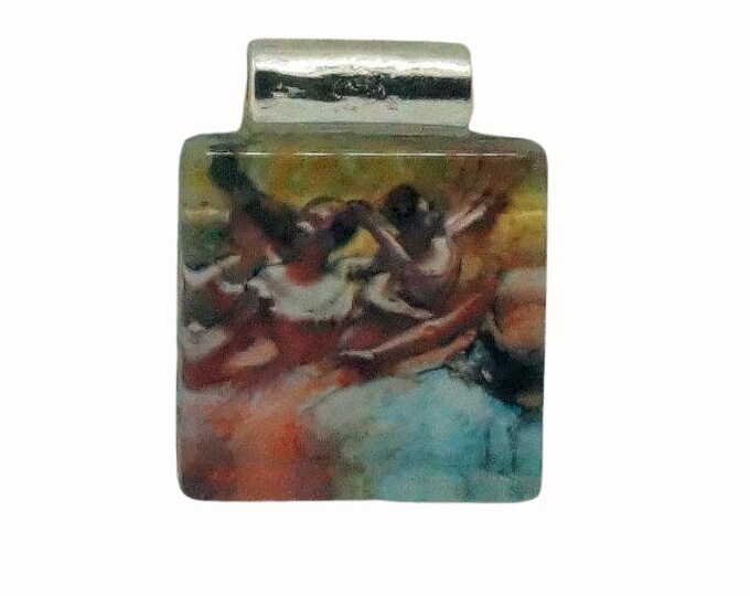 Flat Square Glass Tile Pendant with Tube Bail Ballet Ballerinas Edgar Degas Dancing