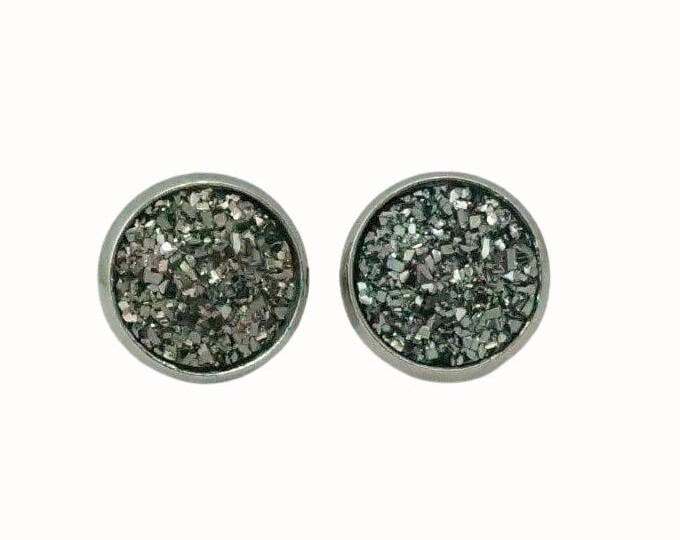 Stainless Steel 1.2cm Stud Earrings Accessories Druzy Dark Silver