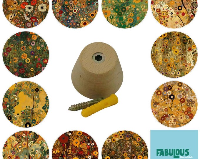 Klimt's Flowers Wooden Wall Hooks, Hand Decorated, 5cm