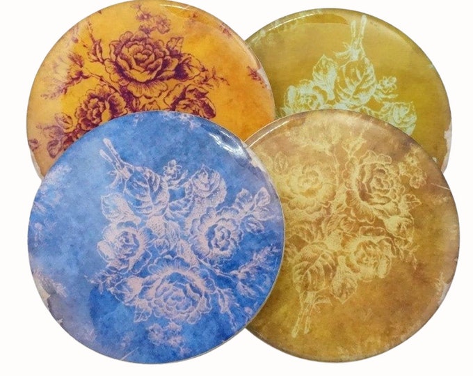 Vintage Rose Coasters, Set of 4, Epoxy Resin Coasters