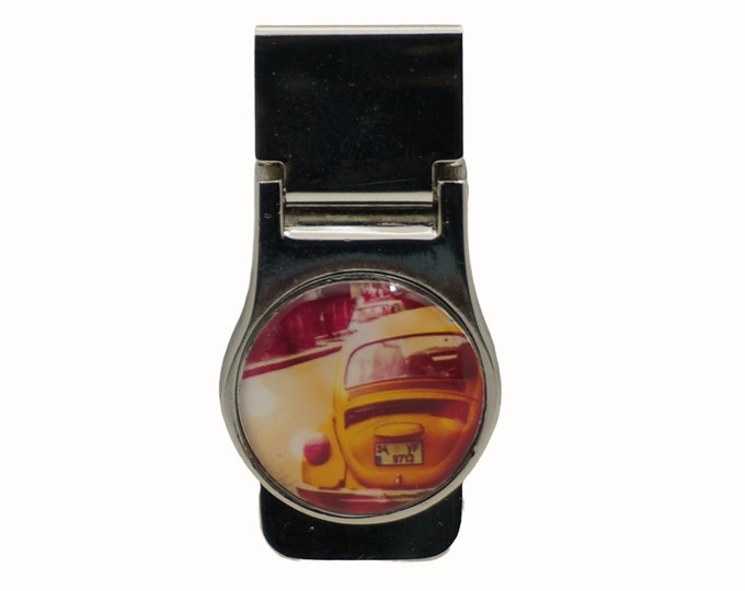 VW, Yellow Volkswagen, Stainless Steel Money Clip, Pocket Money Holder, Money Clip Holder