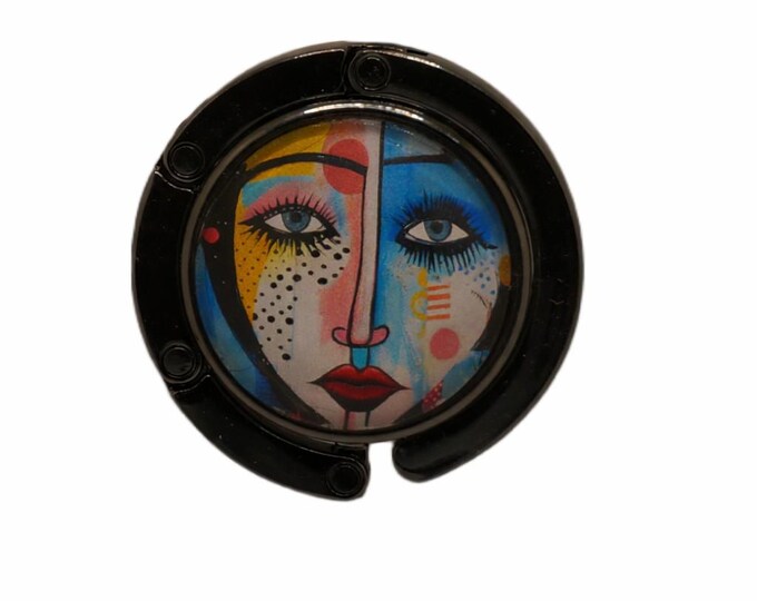 Abstract Face Art, Purse Holder, Purse Hook, Bag Holder, Table Top Bag Hanger