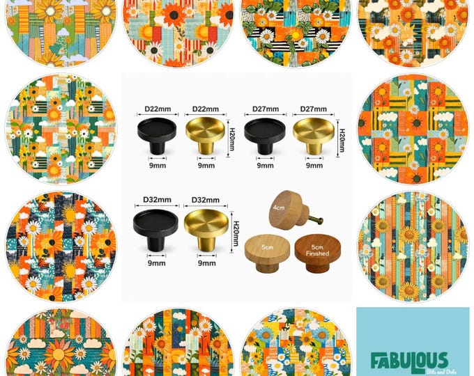 Floral Collage Drawer Knobs: Wooden Cabinet Pulls Furniture Art