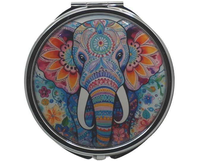 Colorful Elephant, African Elephant, Elephant, Extra Large Pill Box, 7 Day Pill Box, Mirror, Pill Box, Medicine Case, Trinket Box, Pill Case