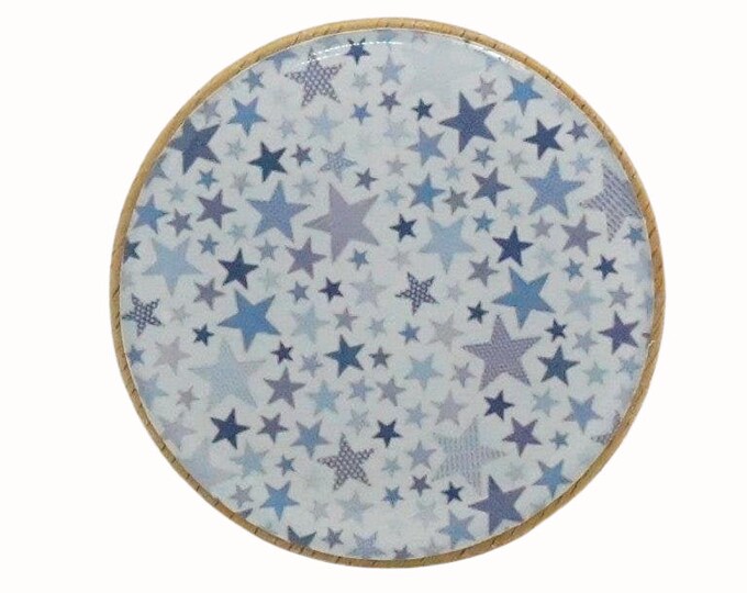 Wooden Beech Wall Hook Coat Hook Handcrafted Wall Hanger Nursery Decor White and Blue Stars