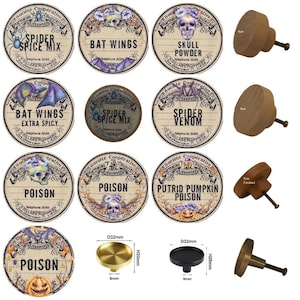 ゴシック風お化け木製引き出しノブ、クモ毒、コウモリの羽、3 cm、4 cm、5 cm