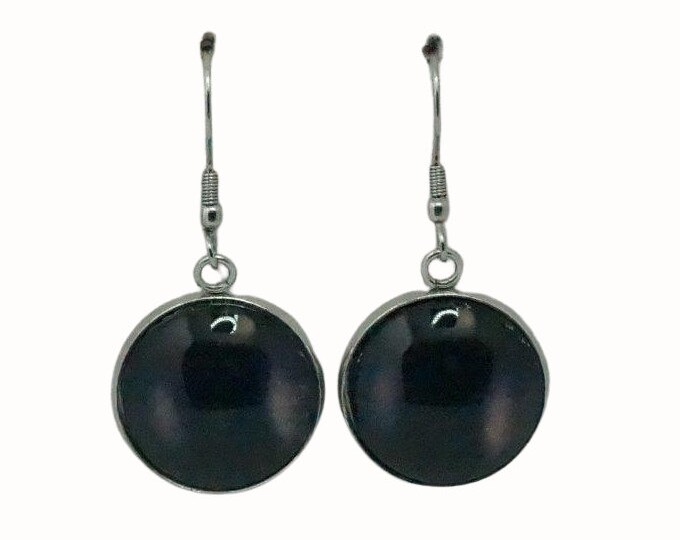 Stainless Steel Glass Tile Hooped Earrings Accessories Solid Black