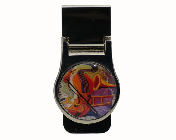 Funky Music, Music Collage, Stainless Steel Money Clip, Pocket Money Holder, Money Clip Holder