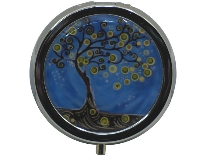 Funky Tree, Blue, Black, Green, Pill Box, Medicine Case, One Day Pill Box, Trinket Box, Pill Case