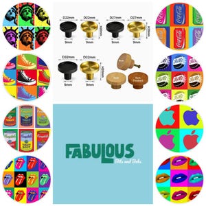 Pop Art Wooden Drawer Knob - Colorful Dresser Pull, Andy Warhol Style - Brass Knobs