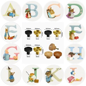 Beatrix Potter Alphabet: Drawer Knobs, Cabinet Pulls (5cm) (4cm) 3cm Brass Knobs