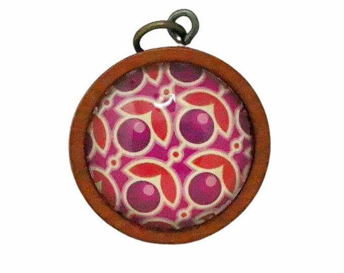 Wooden Backed Glass Tile Pendant Necklace Accessories Natural Wooden Pendant Patterned Purple Orange Pink
