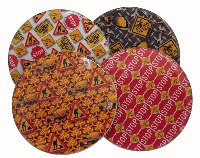 Construction Theme Coasters, Road Works, Handmade Epoxy Resin, Set of 4