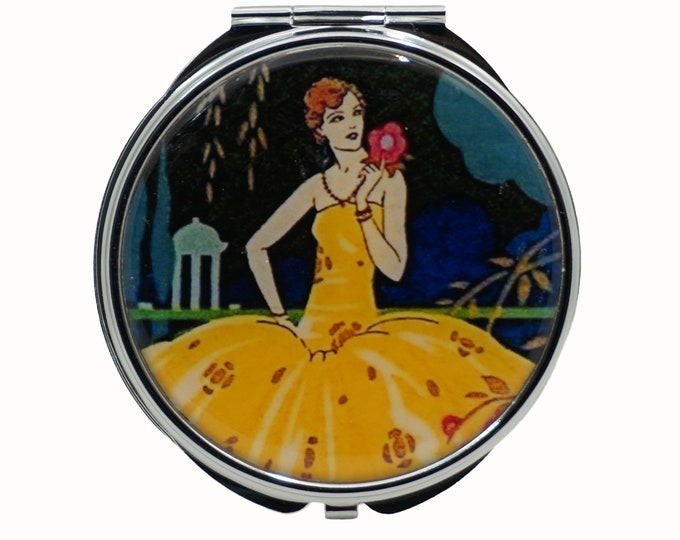 Pop of Color, Art Deco,  Large Pill Box, Mirror, Medicine Case, Pill Case, Silver Pill Box, Three Sectioned Pill Box
