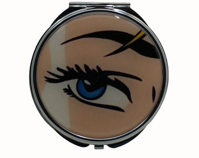 Pop Art, Retro, Eye, Large Pill Box, Mirror, Medicine Case, Pill Case, Silver Pill Box, Three Sectioned Pill Box