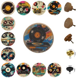 Boutons de tiroir musique rétro : poignées de meuble en bois, 3 cm, 4 cm, 5 cm