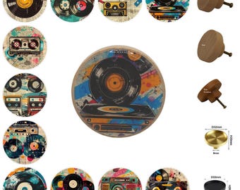 Retro Musik Schubladenknäufe: 3 cm, 4 cm, 5 cm