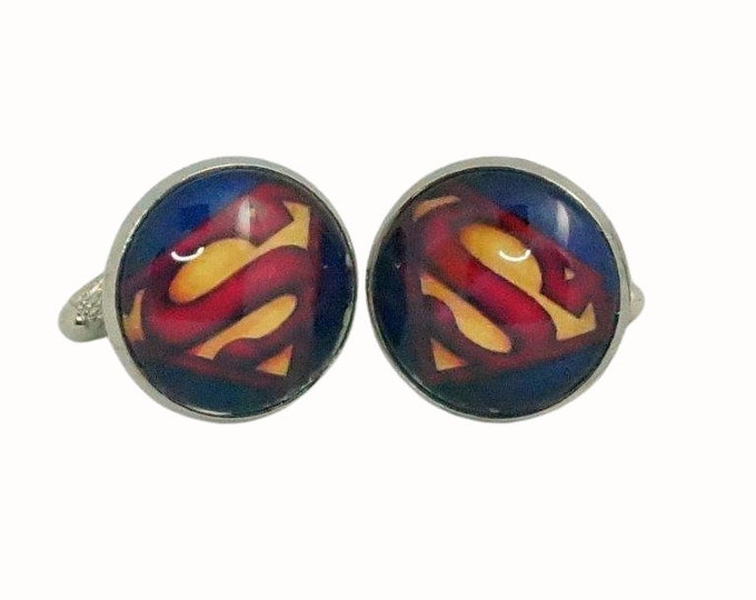 Stainless Steel Cufflinks Accessories 1.8cm Glass Superheros Superman