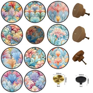 Tiradores redondos de madera en tonos pastel Art Nouveau para armarios y cajones, decoración del hogar