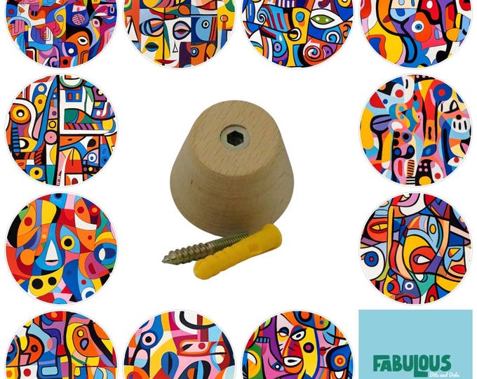 Funky Abstract Art, Wooden Wall Hooks, Hand Decorated, 5cm