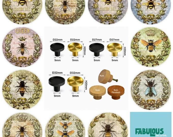 Bee Decor Wood Drawer Knobs, Cabinet Pulls, Brass Knobs