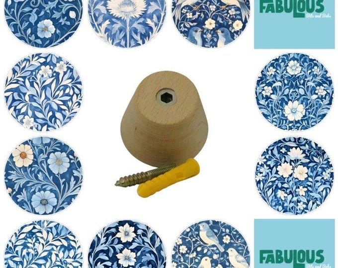 William Morris Blue Floral Wooden Wall Hooks, Coat Hooks, Wall Decor, Decorative Wall Hooks, Wall Art