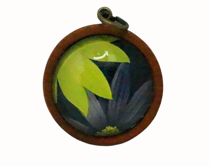 Wooden Backed Glass Tile Pendant Necklace Accessories Natural Wooden Pendant Floral Green Black